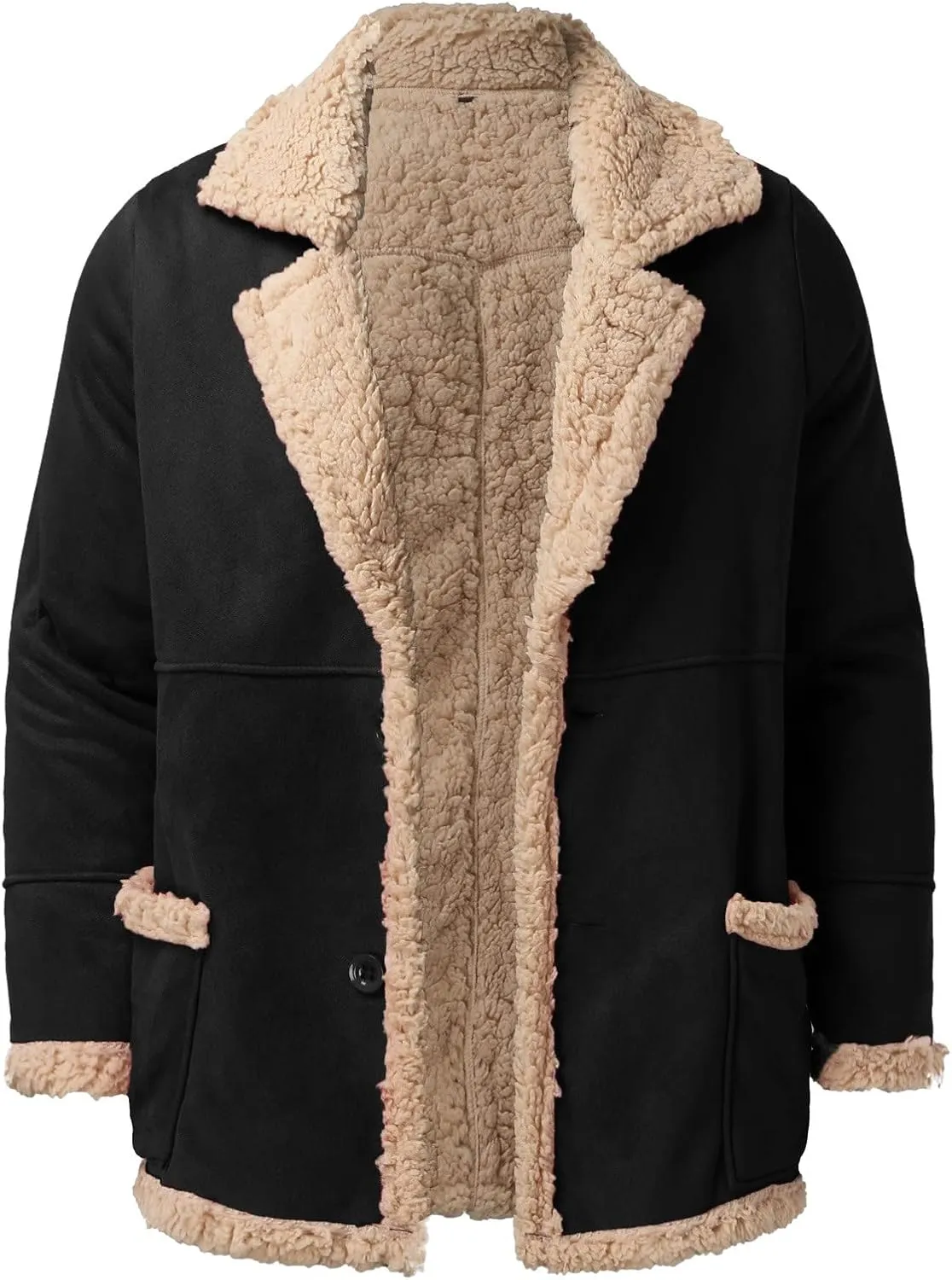 Men's Fleece Lined Hoodie Jacket Sweatshirt Winter Sherpa Suede Trucker Coats Heavyweight Cowboy Retro Motorcycle Shirt