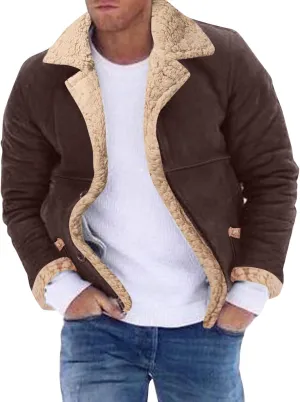 Men's Fleece Lined Hoodie Jacket Sweatshirt Winter Sherpa Suede Trucker Coats Heavyweight Cowboy Retro Motorcycle Shirt