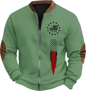 Men's Full Zipper Up Fleece Jackets Sweatshirts American Patriotic Graphic Retro Casual Long Sleeve Bomber Jackets