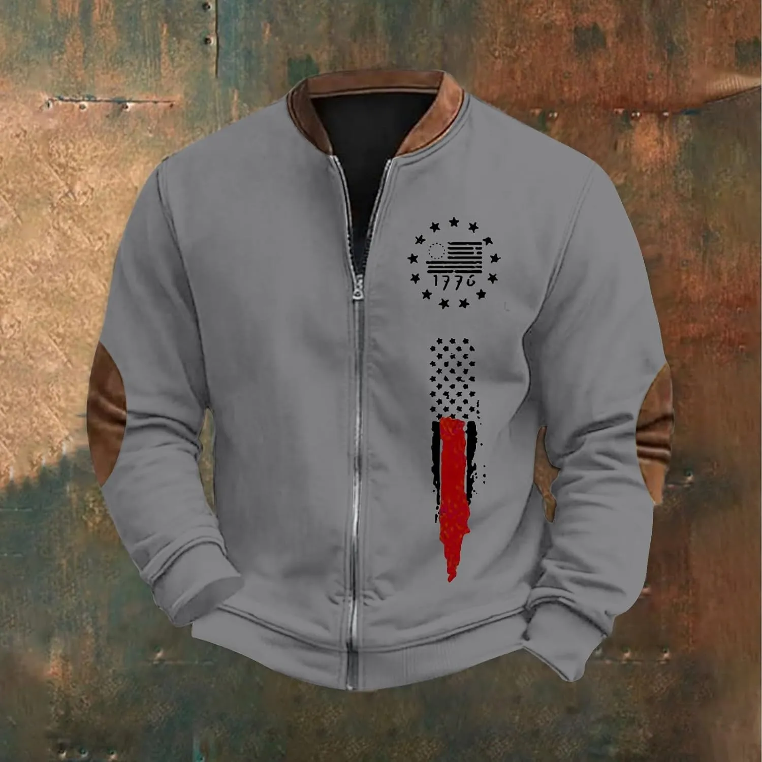 Men's Full Zipper Up Fleece Jackets Sweatshirts American Patriotic Graphic Retro Casual Long Sleeve Bomber Jackets
