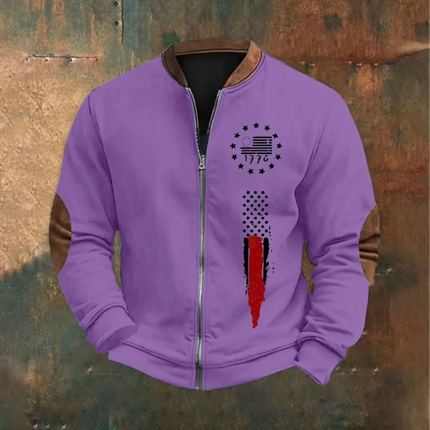 Men's Full Zipper Up Fleece Jackets Sweatshirts American Patriotic Graphic Retro Casual Long Sleeve Bomber Jackets