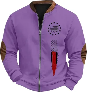 Men's Full Zipper Up Fleece Jackets Sweatshirts American Patriotic Graphic Retro Casual Long Sleeve Bomber Jackets