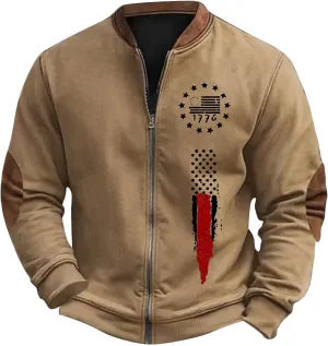 Men's Full Zipper Up Fleece Jackets Sweatshirts American Patriotic Graphic Retro Casual Long Sleeve Bomber Jackets