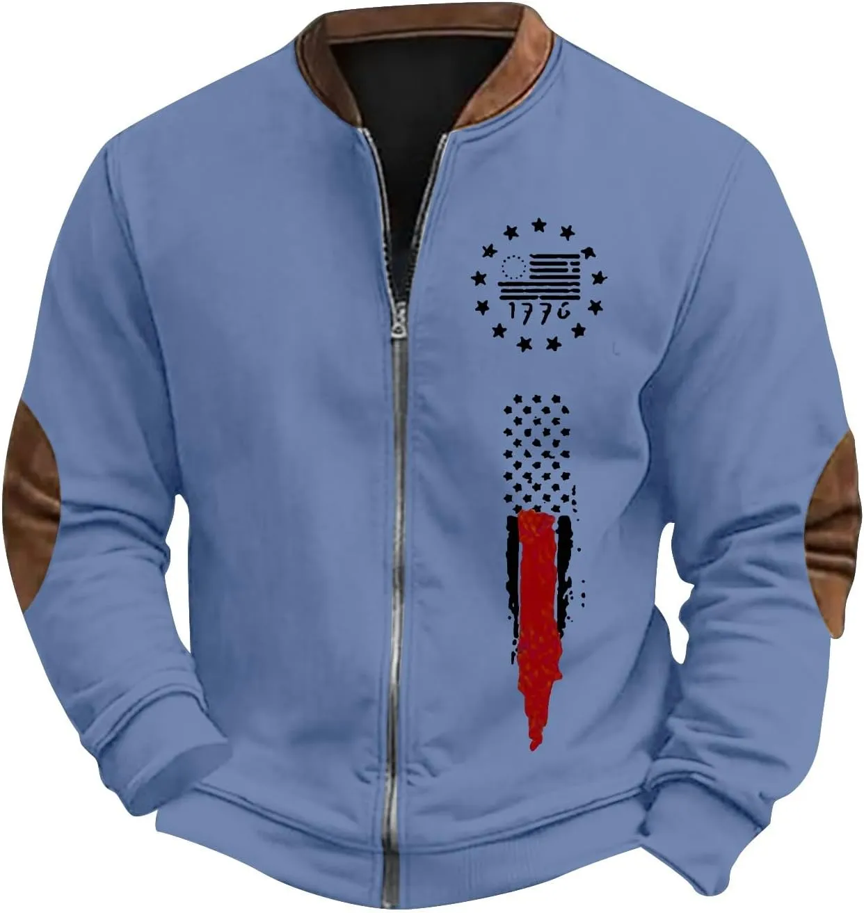 Men's Full Zipper Up Fleece Jackets Sweatshirts American Patriotic Graphic Retro Casual Long Sleeve Bomber Jackets