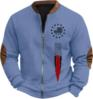 Men's Full Zipper Up Fleece Jackets Sweatshirts American Patriotic Graphic Retro Casual Long Sleeve Bomber Jackets