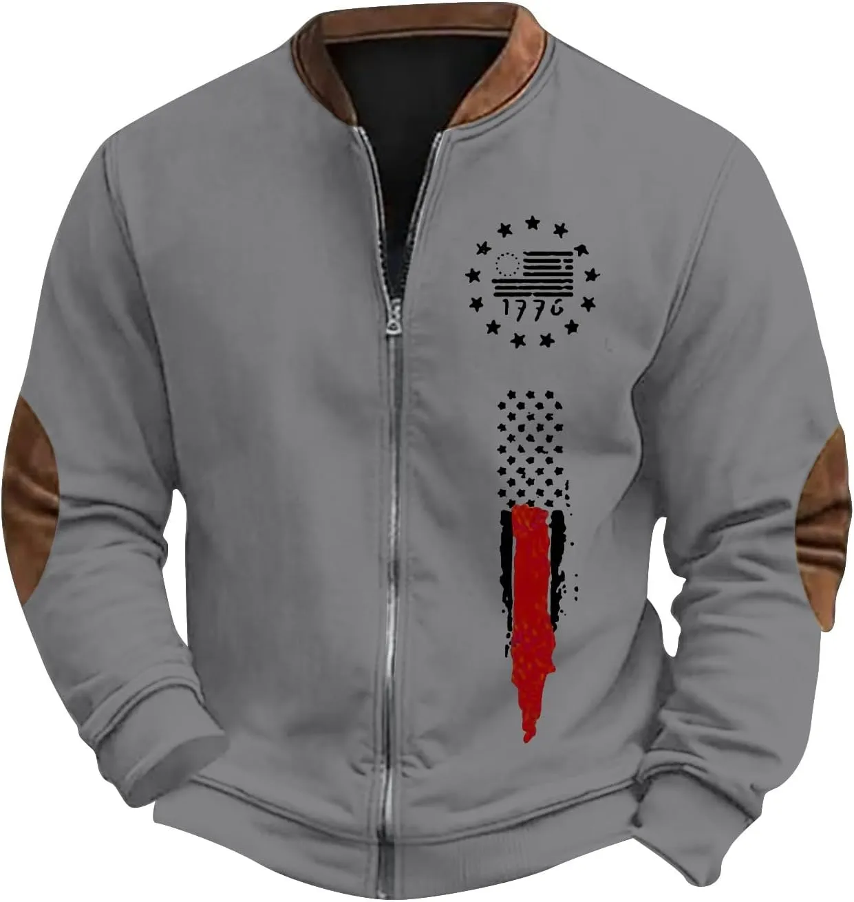 Men's Full Zipper Up Fleece Jackets Sweatshirts American Patriotic Graphic Retro Casual Long Sleeve Bomber Jackets