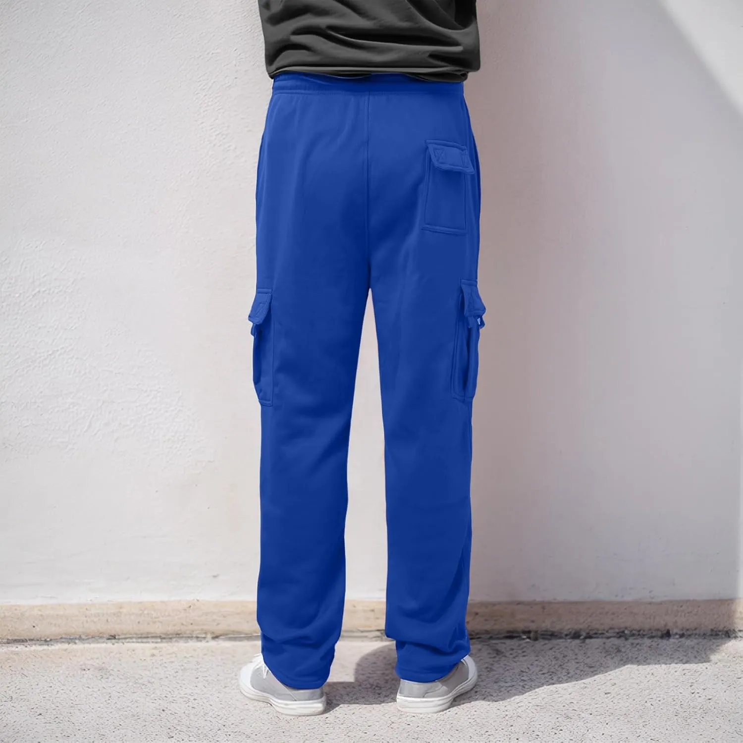 Men's Heavyweight Fleece Cargo Sweatpants Stretch Elastic Waist Trousers Drawstring Baggy Joggers with Pockets