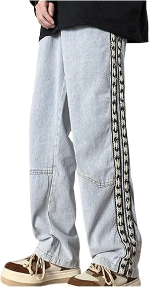 Mens Jeans Relaxed Fit Distressed Straight Leg Big and Tall Mens Casual Baggy Jeans Patchwork Pants Trousers