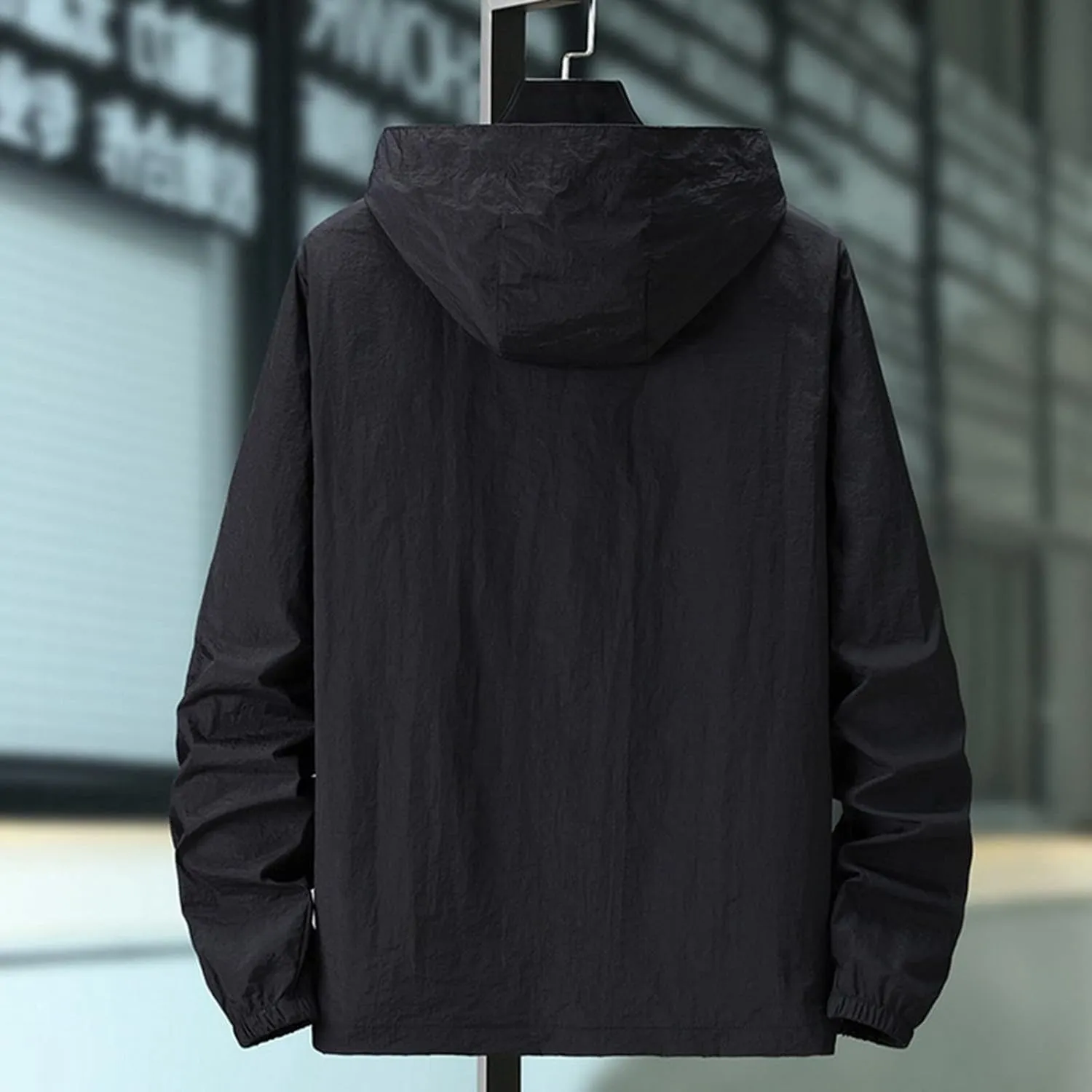 Men's Oversized Zip Up Raincoats Lightweight Waterproof Thin Outdoor Hiking Jackets with Hood Soft Shell Windbreaker