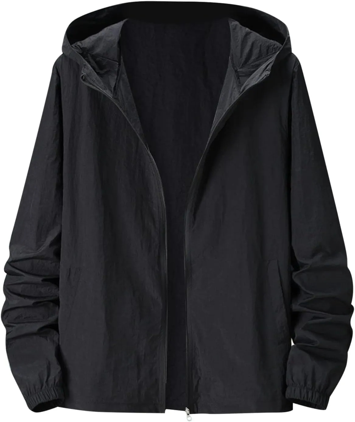 Men's Oversized Zip Up Raincoats Lightweight Waterproof Thin Outdoor Hiking Jackets with Hood Soft Shell Windbreaker