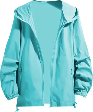 Men's Oversized Zip Up Raincoats Lightweight Waterproof Thin Outdoor Hiking Jackets with Hood Soft Shell Windbreaker