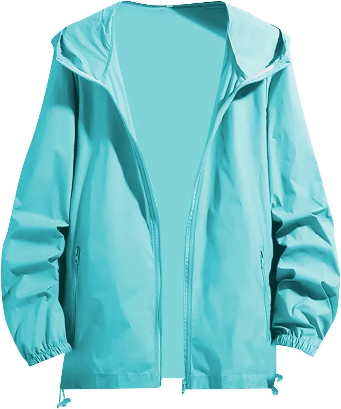 Men's Oversized Zip Up Raincoats Lightweight Waterproof Thin Outdoor Hiking Jackets with Hood Soft Shell Windbreaker