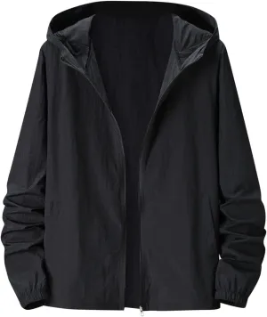 Men's Oversized Zip Up Raincoats Lightweight Waterproof Thin Outdoor Hiking Jackets with Hood Soft Shell Windbreaker