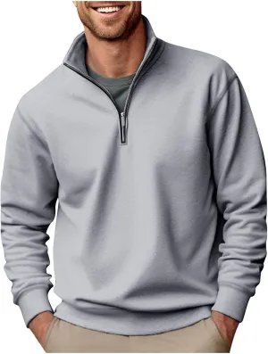 Men's Quarter Zip Pullover Loose Fit Mock Neck Long Sleeve Sweatshirt Solid Casual Lightweight Polo Sweaters