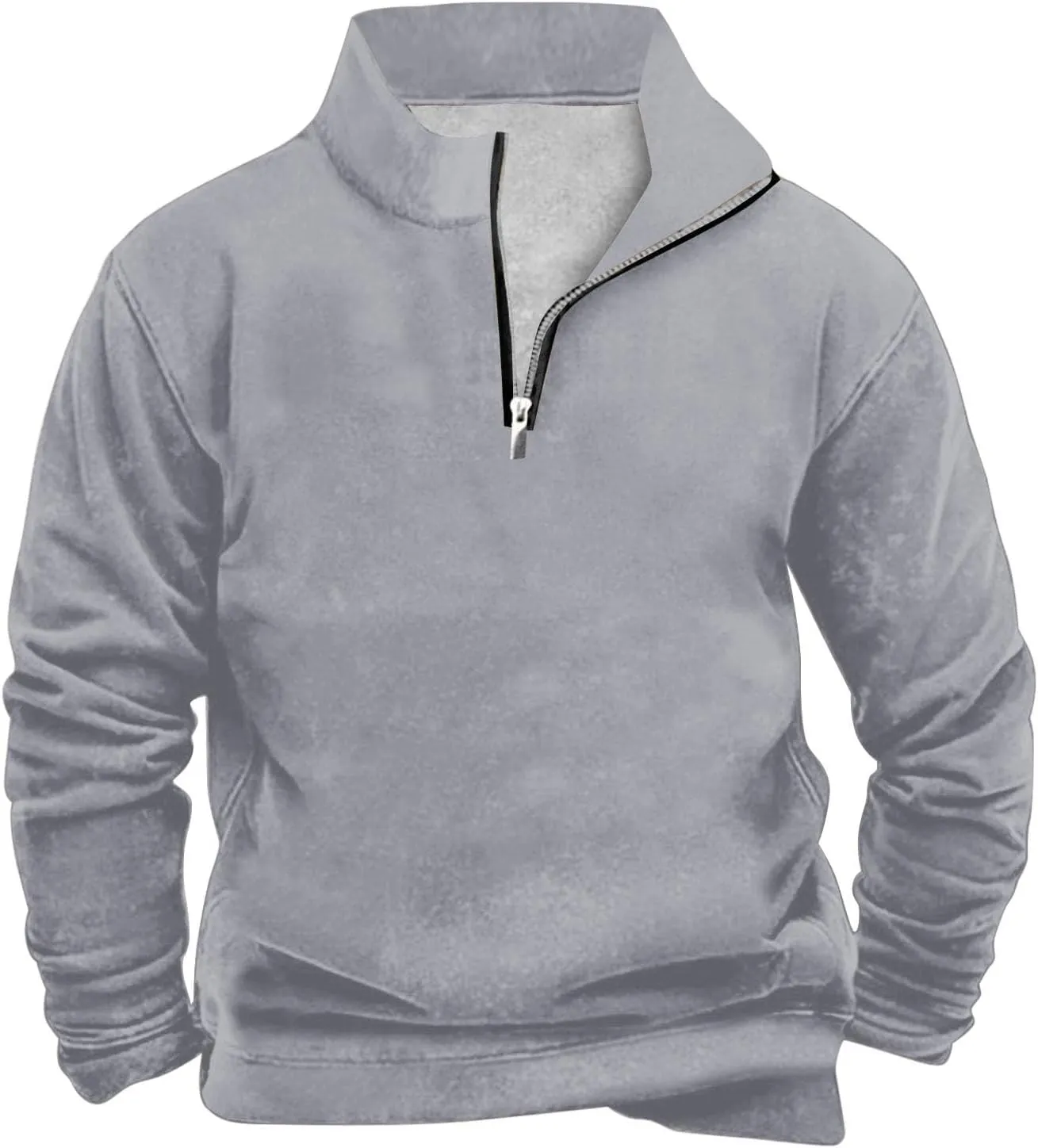 Men's Quarter Zip Pullover Loose Fit Mock Neck Long Sleeve Sweatshirt Solid Casual Lightweight Polo Sweaters