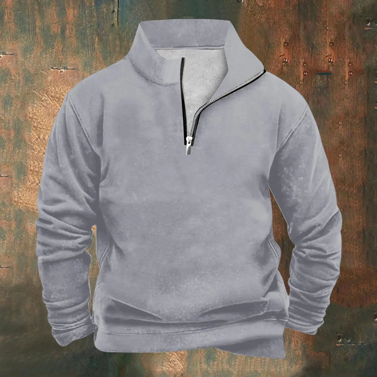 Men's Quarter Zip Pullover Loose Fit Mock Neck Long Sleeve Sweatshirt Solid Casual Lightweight Polo Sweaters
