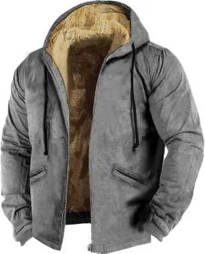 Men's Sherpa Lined Jacket Fleece Hooded Coat Vintage Fashion Hoodies Oversized Warm Jackets Winter Coats Outerwears