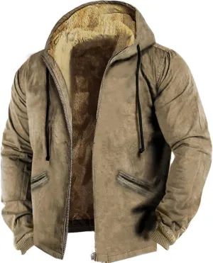 Men's Sherpa Lined Jacket Fleece Hooded Coat Vintage Fashion Hoodies Oversized Warm Jackets Winter Coats Outerwears