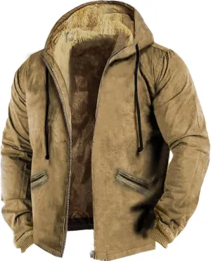 Men's Sherpa Lined Jacket Fleece Hooded Coat Vintage Fashion Hoodies Oversized Warm Jackets Winter Coats Outerwears