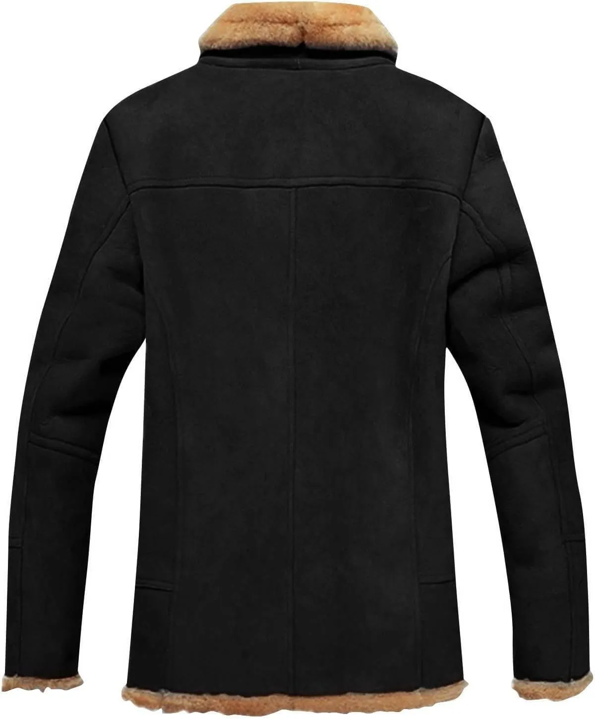 Men's Sherpa-Lined Trench Coat Winter Long Pea Coat Warm Wool Blend Overcoat with Pockets