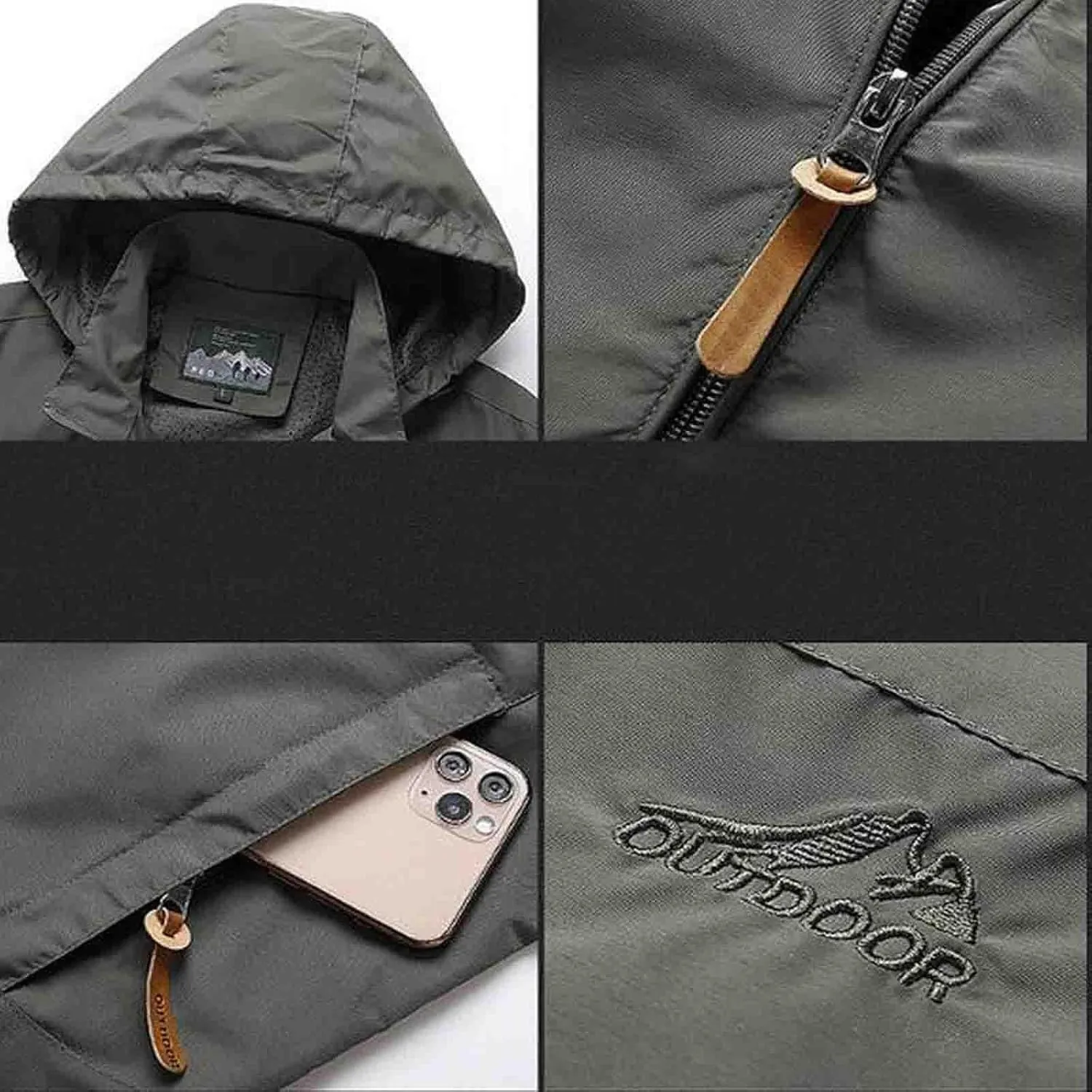 Men's Softshell Jacket Lightweight Water Resistant Hooded Outdoor Gym Sport Coats Work Hiking Rain Coat with Pockets