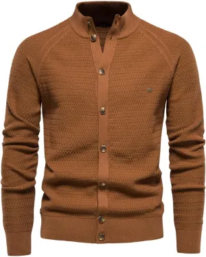 Mens Sweater Cardigan Casual Full Zip Knitted Long Sleeve Sweaters Stand Collar Men's Jacket Retro Workout Outfits