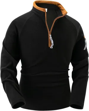 Men's Thermal Fleece Sweaters Quarter Zip Pullover Long Sleeve Mock Neck Polo Sweater Casual Stylish Solid Clothes