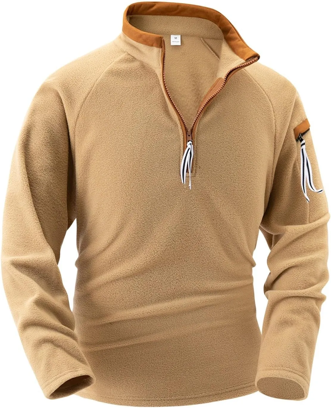 Men's Thermal Fleece Sweaters Quarter Zip Pullover Long Sleeve Mock Neck Polo Sweater Casual Stylish Solid Clothes