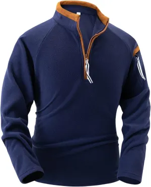Men's Thermal Fleece Sweaters Quarter Zip Pullover Long Sleeve Mock Neck Polo Sweater Casual Stylish Solid Clothes