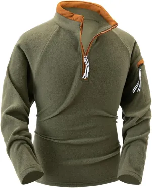 Men's Thermal Fleece Sweaters Quarter Zip Pullover Long Sleeve Mock Neck Polo Sweater Casual Stylish Solid Clothes