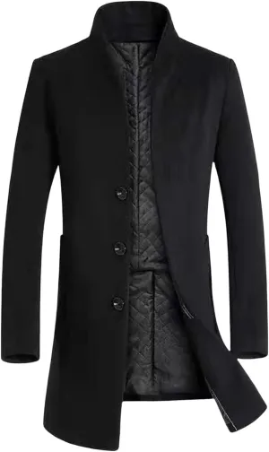 Men's Trench Coat 2025 Winter Long Wool Blend Overcoat Casual Fashion Slim Fit Down Topcoat
