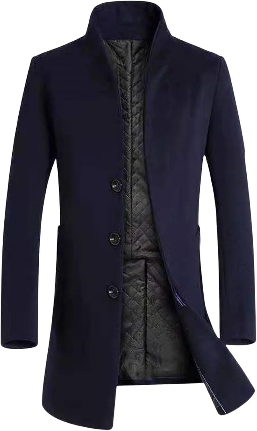 Men's Trench Coat 2025 Winter Long Wool Blend Overcoat Casual Fashion Slim Fit Down Topcoat