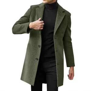 Mens Trench Coat Notched Collar Single Breasted Mid Length Peacoat Winter Overcoat with Pockets Warm Windbreaker