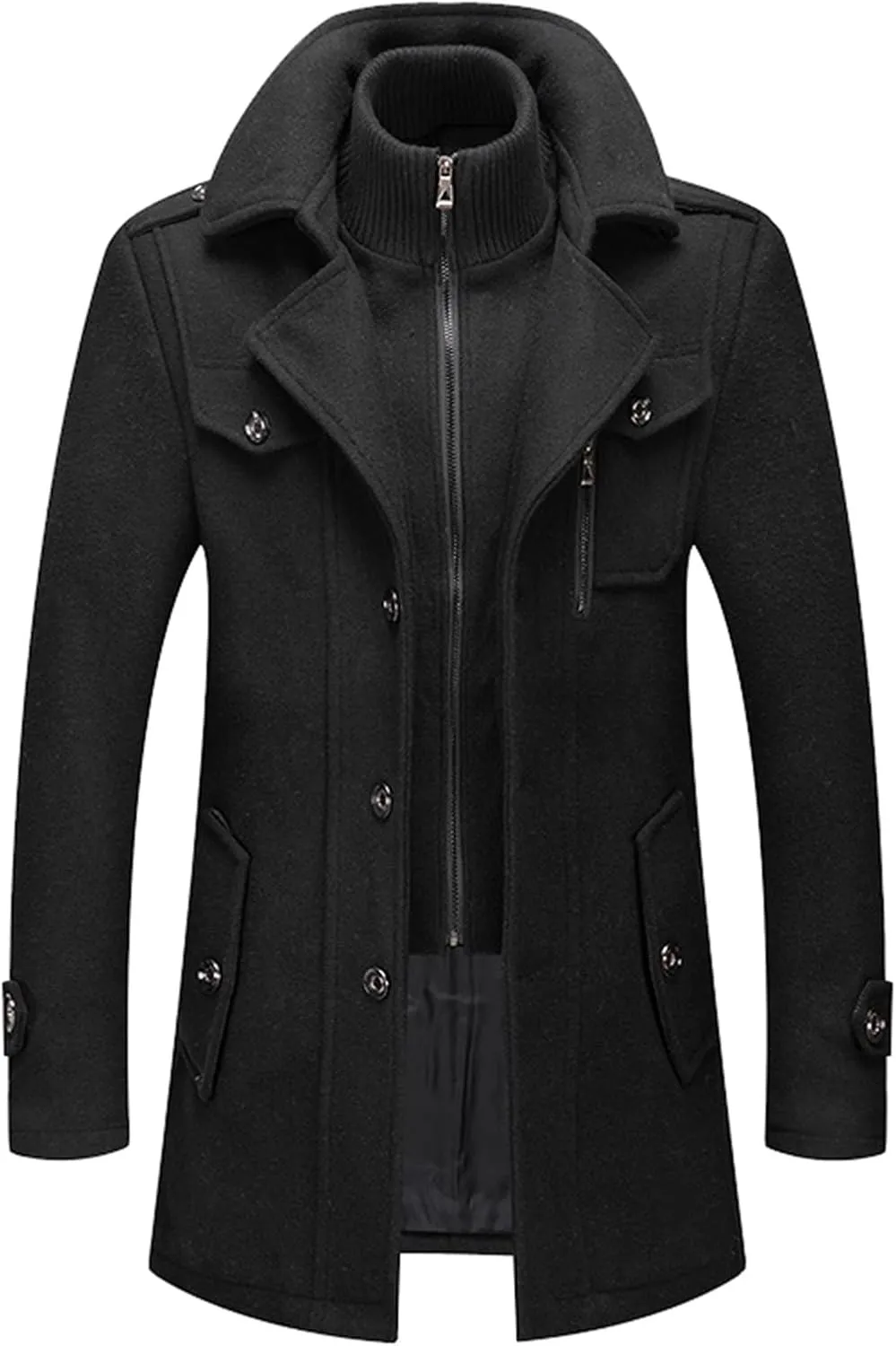 Mens Trench Coat Winter Wool Blend Jacket Overcoat Long Top Coat Warm Single Breasted Trench Jacket Woolen Pea Coat