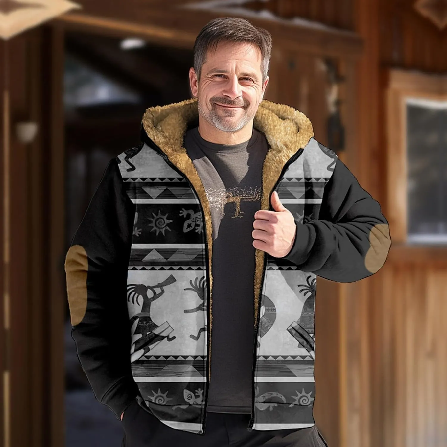 Mens Western Aztec Sweatshirt Long Sleeve Full Zip Lapel Collared Jacket Coat Spring Fall Winter Warm Hoodies Sweater
