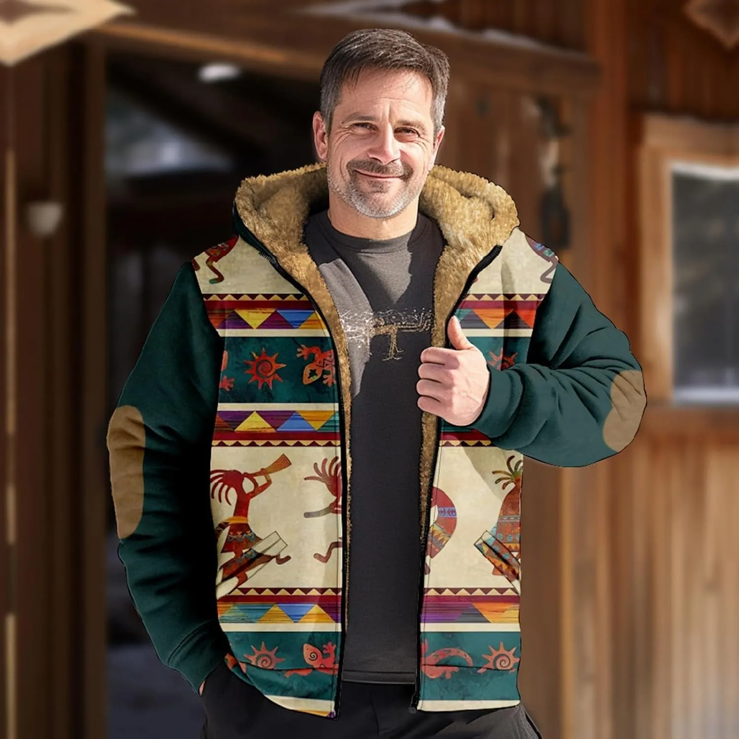 Mens Western Aztec Sweatshirt Long Sleeve Full Zip Lapel Collared Jacket Coat Spring Fall Winter Warm Hoodies Sweater