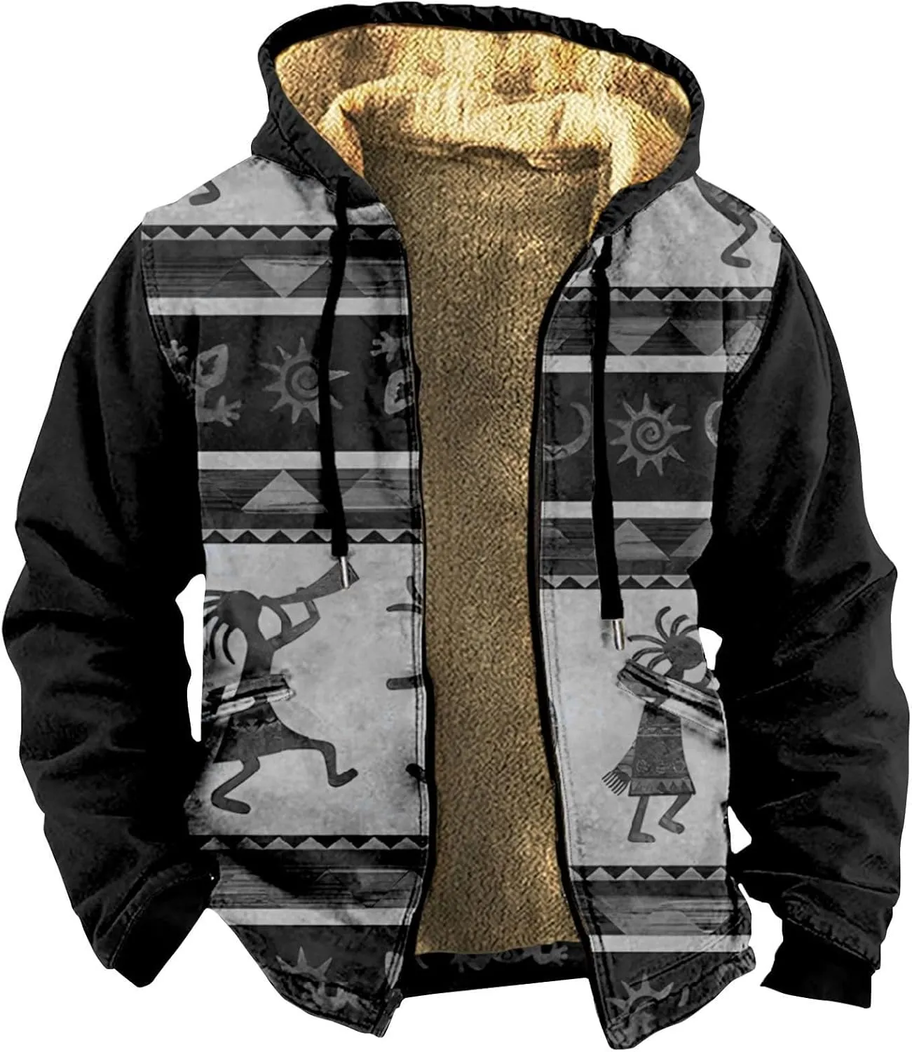Mens Western Aztec Sweatshirt Long Sleeve Full Zip Lapel Collared Jacket Coat Spring Fall Winter Warm Hoodies Sweater
