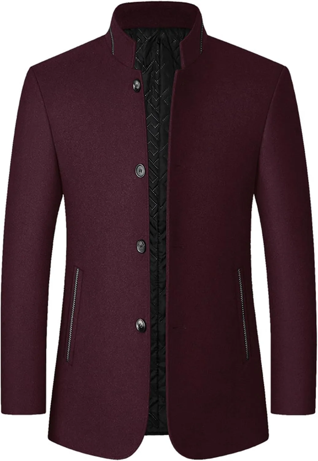 Mens Wool Blend Blazer Jacket Single Breasted Business Blazer Jacket Stand Collar Wool Blend Coat Wih Pockets