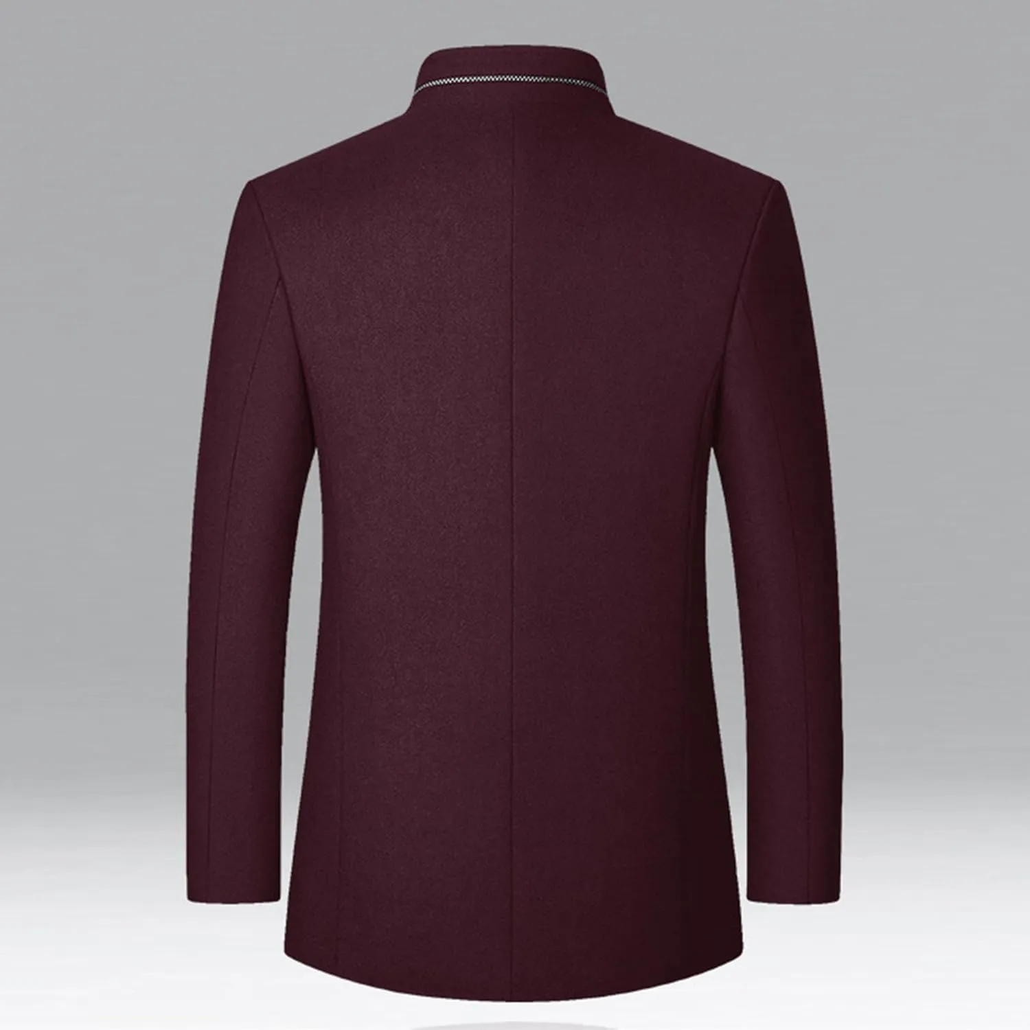 Mens Wool Blend Blazer Jacket Single Breasted Business Blazer Jacket Stand Collar Wool Blend Coat Wih Pockets