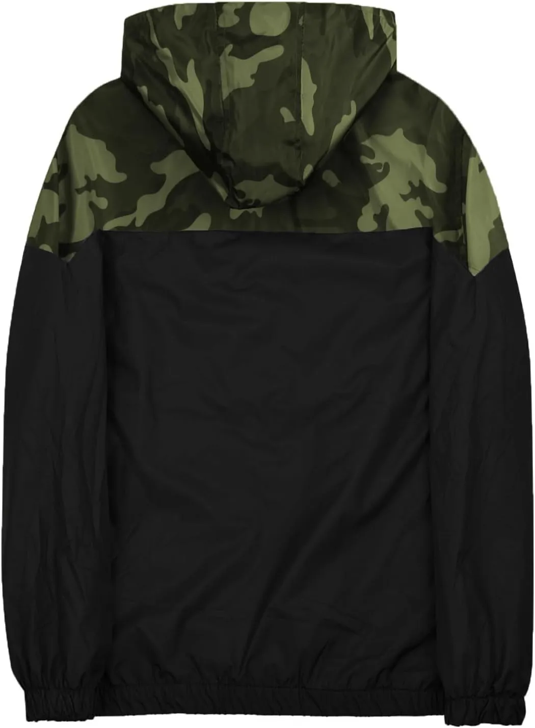 Mens Zip Up Jackets Hooded Waterproof Retro Windbreakers Loose Coats Fashion Lapel Color Block Clothes with Pocket