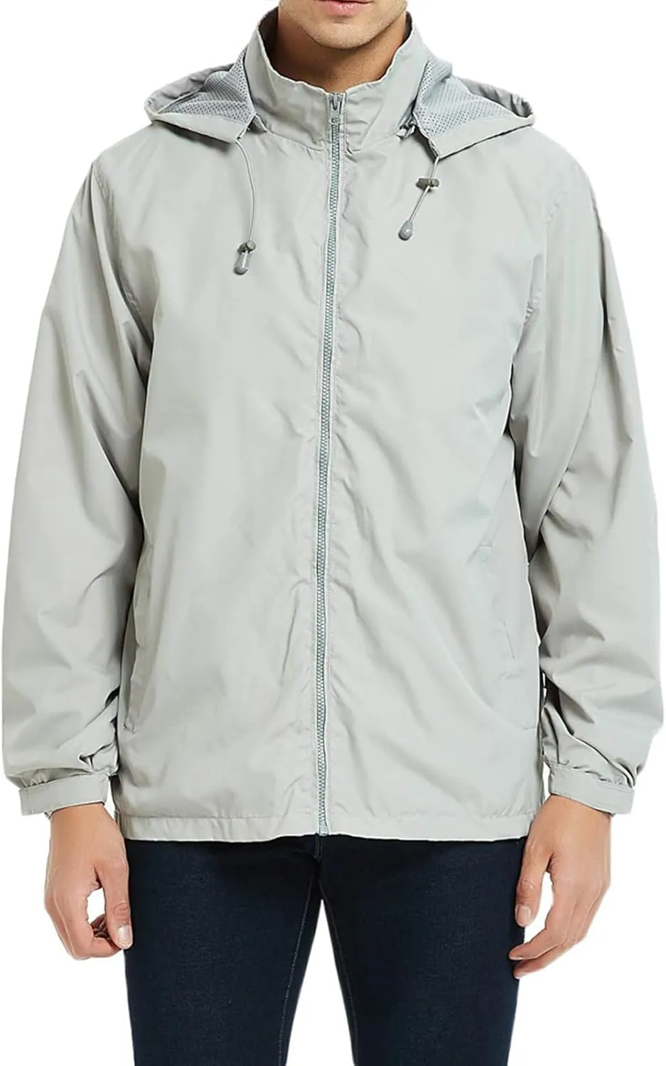 Mens Zip Up Jackets Hooded Waterproof Windbreakers Loose Coats Fashion Lapel Plain Clothes with Pocket 2024 New