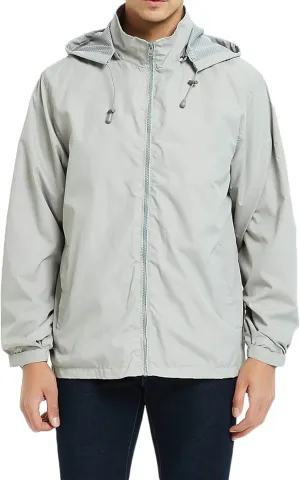 Mens Zip Up Jackets Hooded Waterproof Windbreakers Loose Coats Fashion Lapel Plain Clothes with Pocket 2024 New