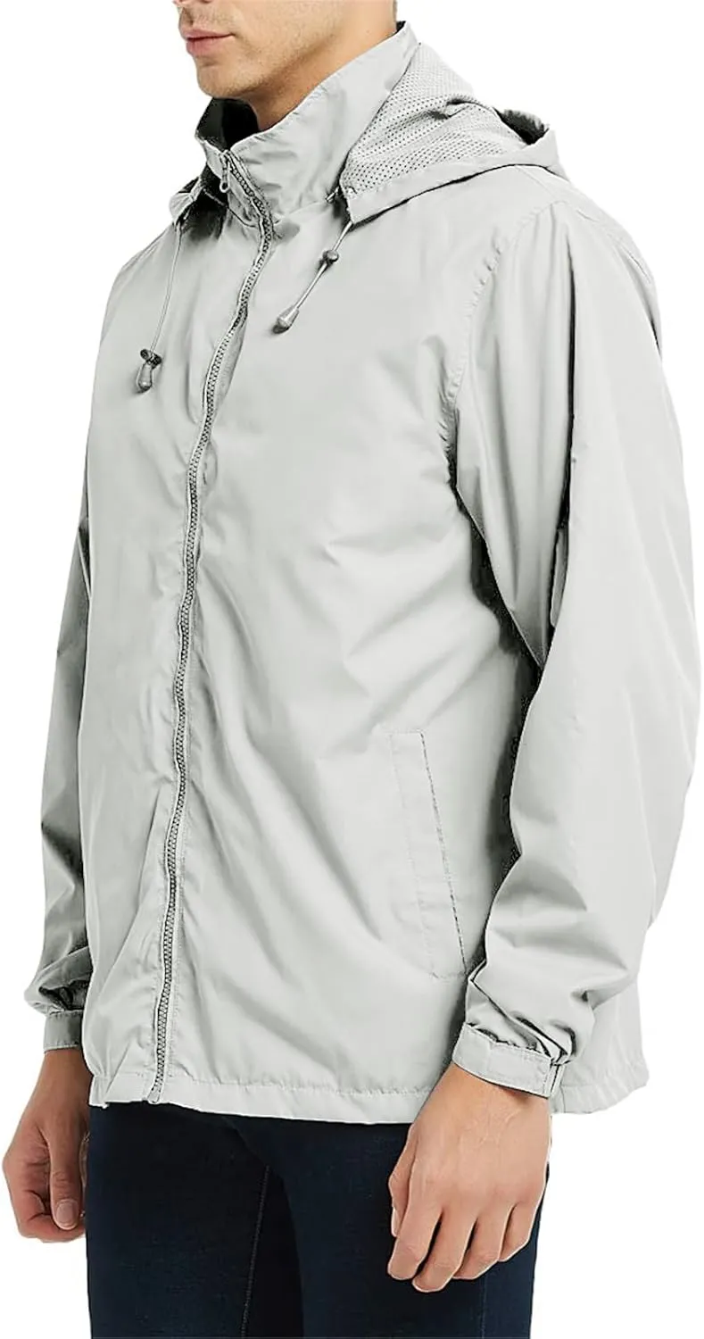 Mens Zip Up Jackets Hooded Waterproof Windbreakers Loose Coats Fashion Lapel Plain Clothes with Pocket 2024 New