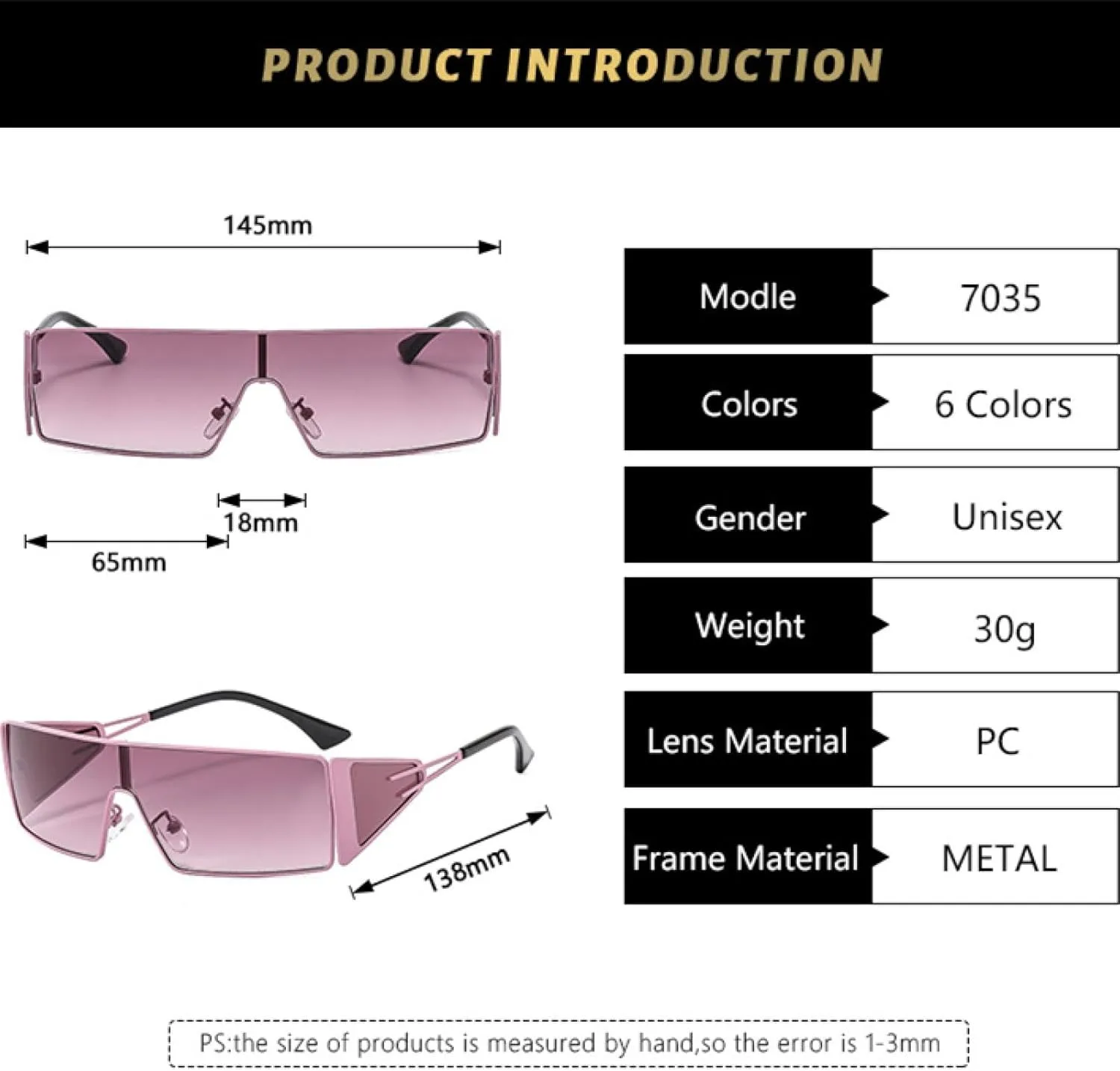 Metal Frame Rectangular Sunglasses for Women Luxury One-piece