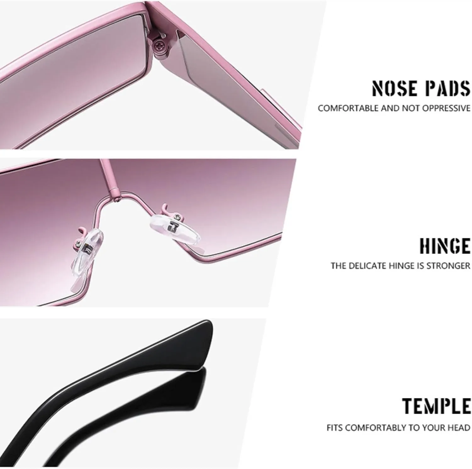 Metal Frame Rectangular Sunglasses for Women Luxury One-piece