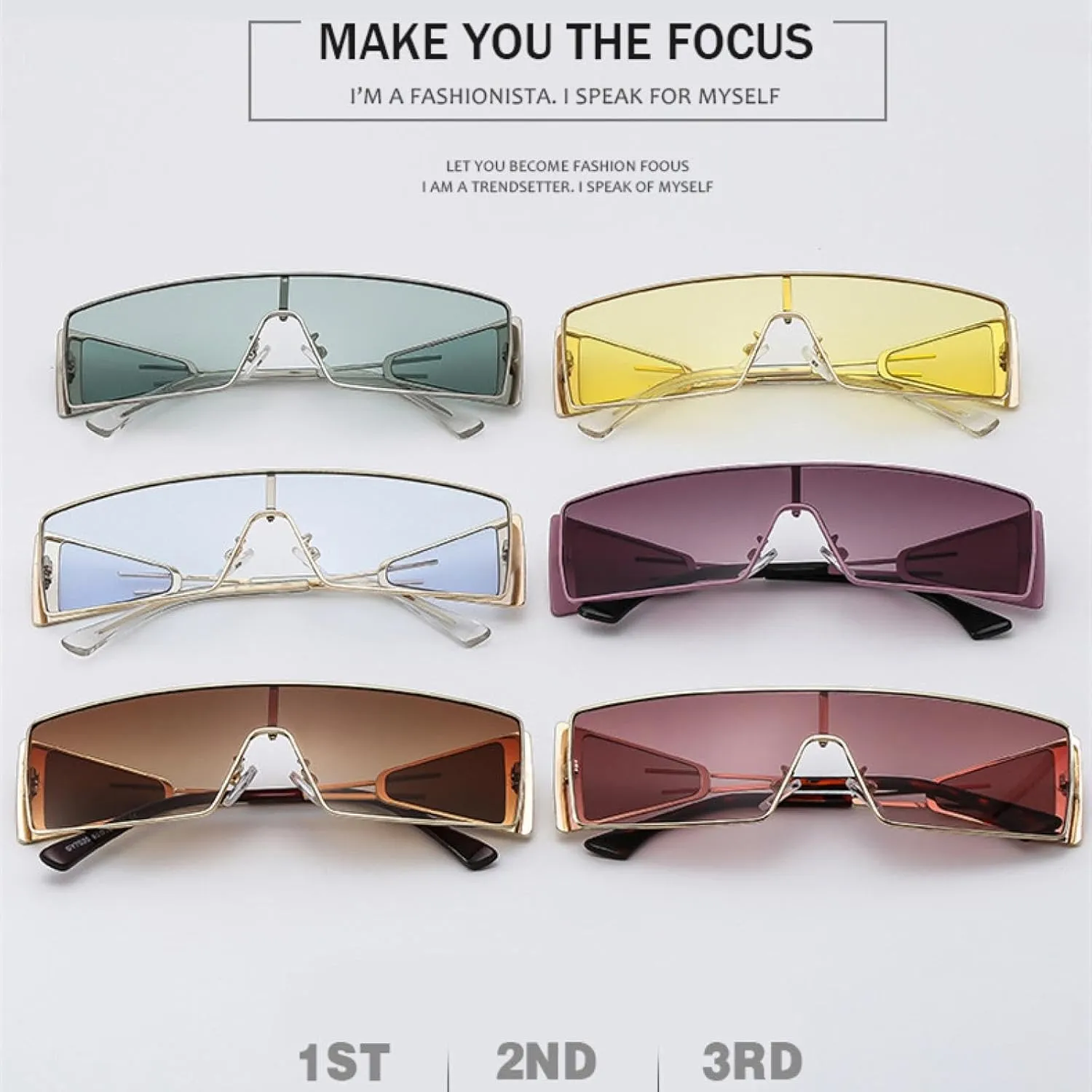 Metal Frame Rectangular Sunglasses for Women Luxury One-piece
