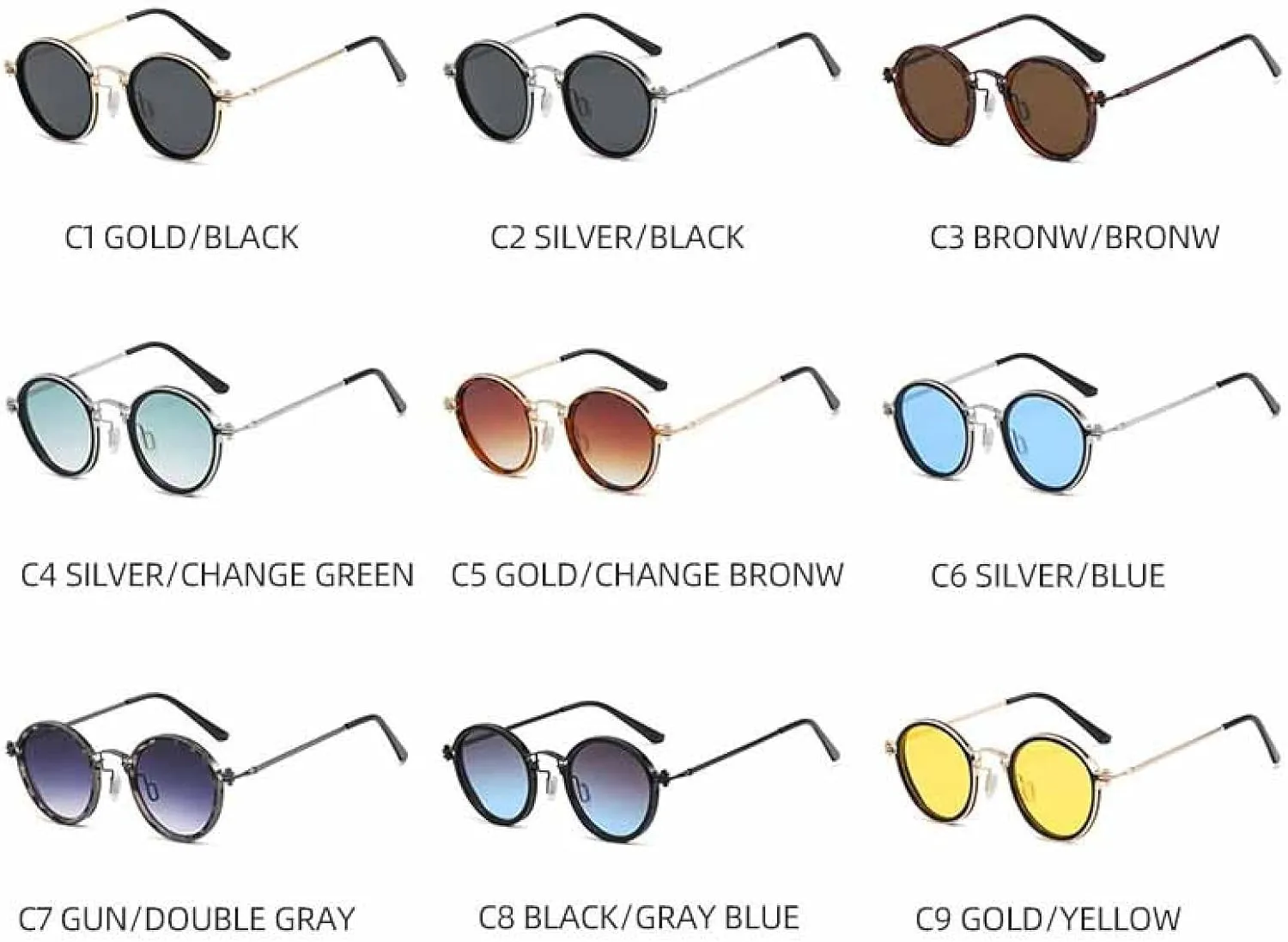 Metal Frame Round Sunglasses for Men Women Retro Steampunk Travel Driving Sun Glasses Uv400