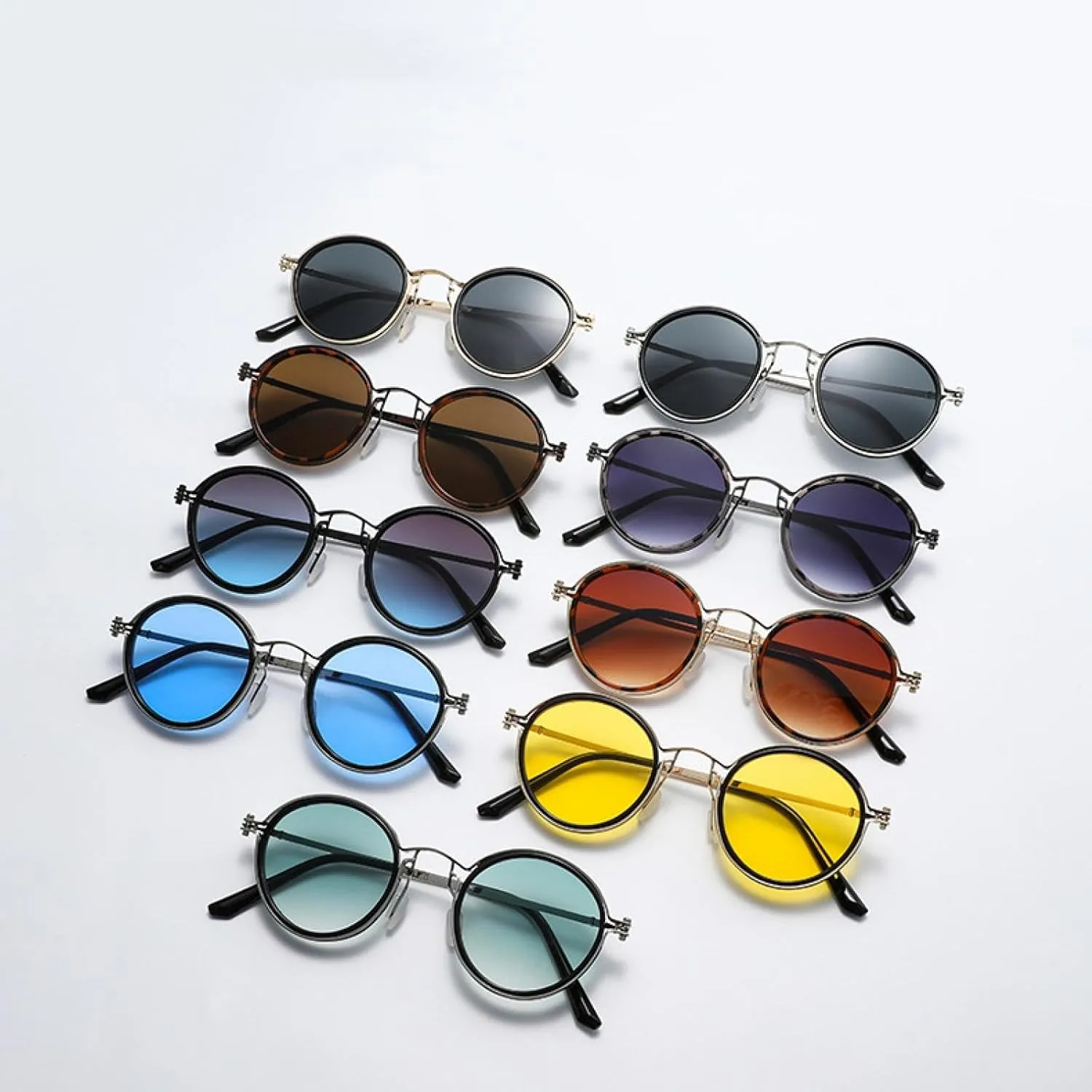 Metal Frame Round Sunglasses for Men Women Retro Steampunk Travel Driving Sun Glasses Uv400