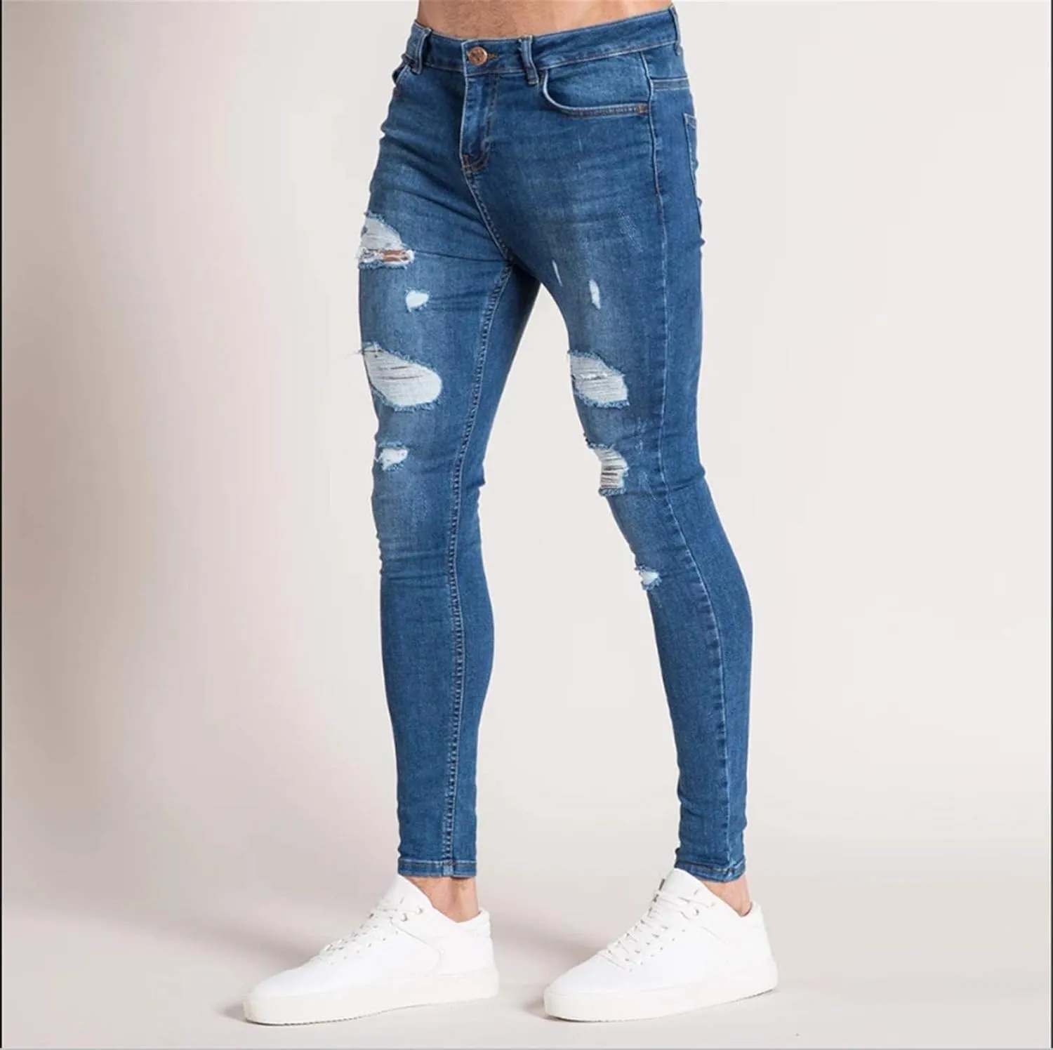 Mmoneyake Mens Slim Fit Jeans Ripped Distressed High Waist Skinny Jean Pants Stretch Denim Straight Leg Relaxed Fit Jeans