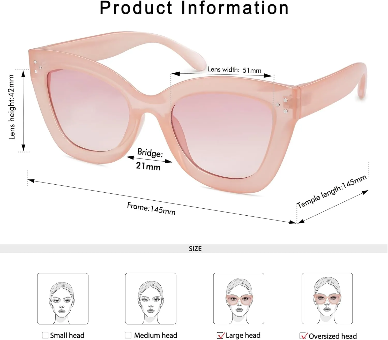 Oversized Cat Eye Sunglasses for Women Retro Square Cateye Style Sunnies AP3660